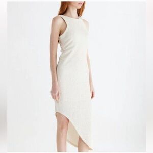 All : Row Cream Textured Asymmetrical Sleeveless Midi Dress Large